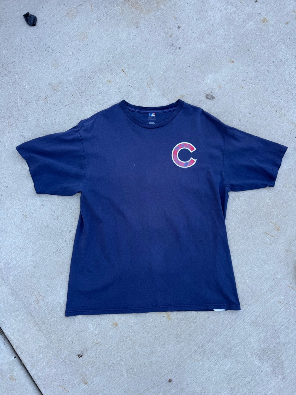 Faded Logo Navy Blue Chicago Cubs MLB Majestic Shirt Front Back Logo Size XL